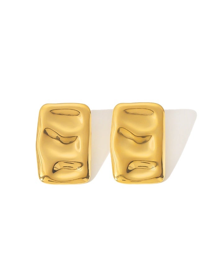 AMETOER Geometric Rectangular Rippled Earrings | 18K Gold Plated Stainless Steel Jewelry | Modern Fashion Statement for Women | Lightweight & Durable | Perfect for Everyday Wear & Special Occasions - Image 1