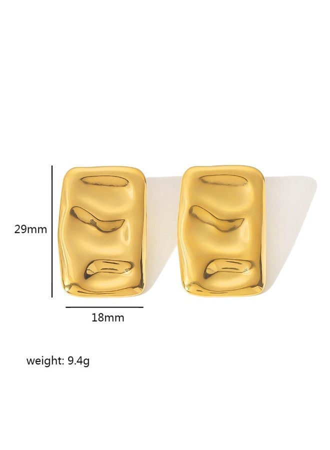 AMETOER Geometric Rectangular Rippled Earrings | 18K Gold Plated Stainless Steel Jewelry | Modern Fashion Statement for Women | Lightweight & Durable | Perfect for Everyday Wear & Special Occasions - Image 3