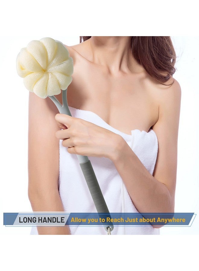 HONOMA Shower Body Brush,Soft Bristles and Beautiful Pumpkin Loofah 14” Long Handle Back Scrubber Bath Mesh Sponge for Skin Exfoliating Bath,Massage Bristles Suitable for Wet or Dry,Men and Women (Grey) - Image 3