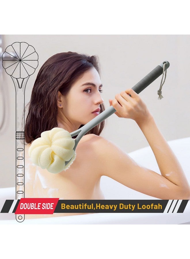 HONOMA Shower Body Brush,Soft Bristles and Beautiful Pumpkin Loofah 14” Long Handle Back Scrubber Bath Mesh Sponge for Skin Exfoliating Bath,Massage Bristles Suitable for Wet or Dry,Men and Women (Grey) - Image 1