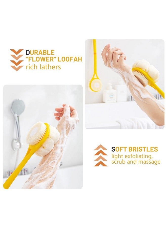 HONOMA Shower Body Brush,Soft Bristles and Beautiful Pumpkin Loofah 14” Long Handle Back Scrubber Bath Mesh Sponge for Skin Exfoliating Bath,Massage Bristles Suitable for Wet or Dry,Men and Women (Grey) - Image 2