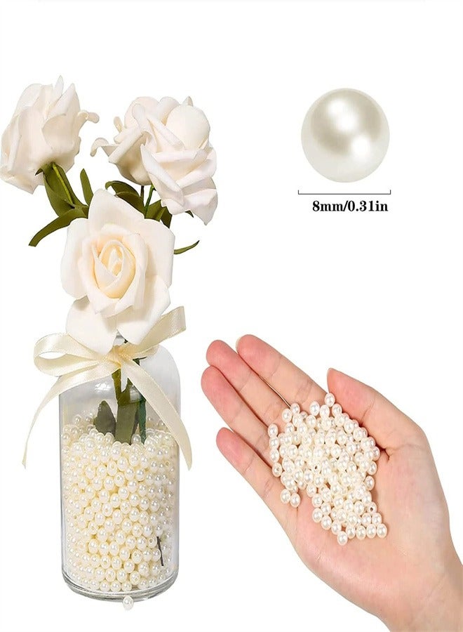 Round Pearls Beads, 260 Pcs Satin Gloss Scattered Beads for Bracelets Earrings Necklaces and DIY Crafts White - Image 1