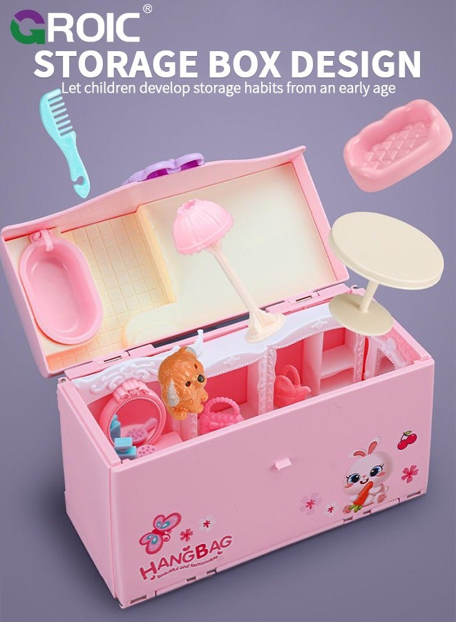 GROIC Handbag Dollhouse for kids, Doll Houses Portable Backpack with Doll Toy House with LED Light, 2 Figures, Playhouse Set Birthday Toys for Girls Kindergarten Toddlers Preschoolers  - Image 4