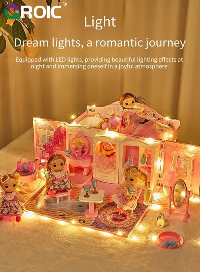 GROIC Handbag Dollhouse for kids, Doll Houses Portable Backpack with Doll Toy House with LED Light, 2 Figures, Playhouse Set Birthday Toys for Girls Kindergarten Toddlers Preschoolers  - Image 5