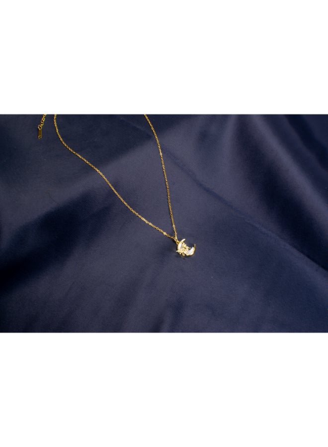 The Black Pearl Accessories Cresent & Zirconic Butterfly Stainless Steel Golden Pendant Necklace - Image 3