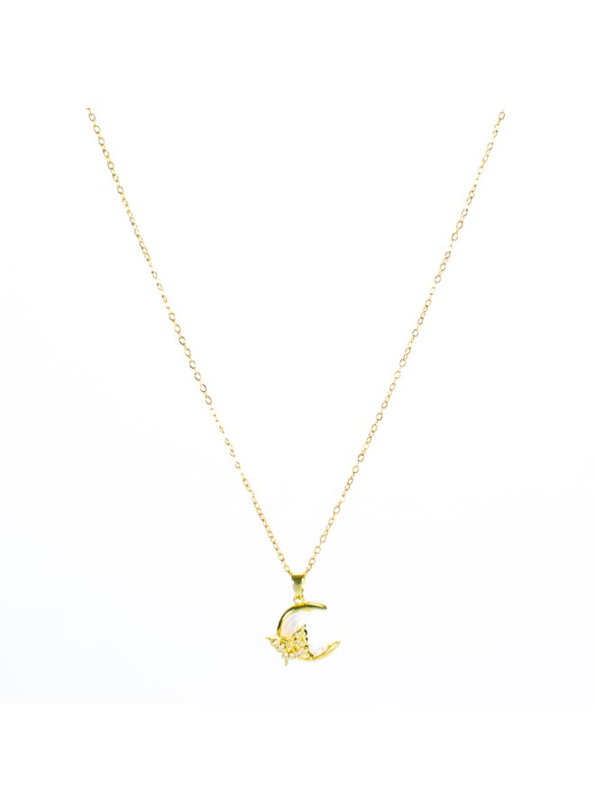 The Black Pearl Accessories Cresent & Zirconic Butterfly Stainless Steel Golden Pendant Necklace - Image 2