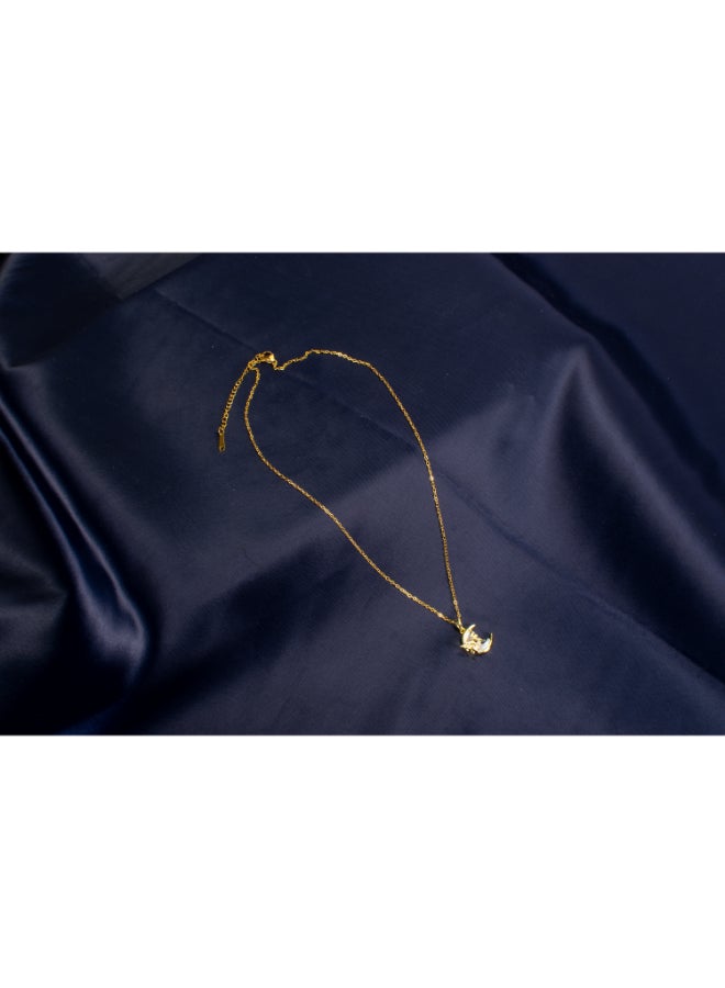 The Black Pearl Accessories Cresent & Zirconic Butterfly Stainless Steel Golden Pendant Necklace - Image 4