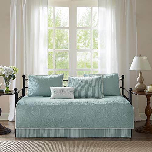 madison park Madison Park Daybed Cover Set  Trendy Design All Season Luxury Bedding with Bedskirt Matching Shams Decorative Pillow Floral Medallion Quilted Blue 75x39 6 Piece 