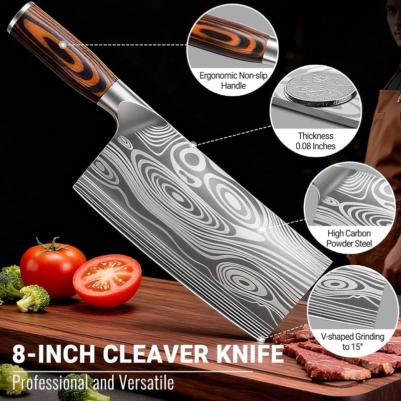 Nanbone Meat Cleaver Knife Ultra Sharp Kitchen Knife 8 Inch, High Carbon Stainless Steel Butcher Knife with Wooden Handle, Chinese Cleaver for Meat Cutting Vegetable Slicing Perfect Birthday Gifts - Image 3