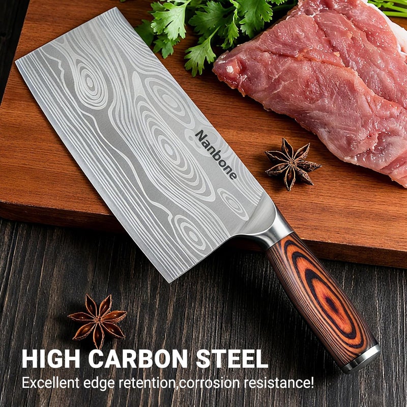 Nanbone Meat Cleaver Knife Ultra Sharp Kitchen Knife 8 Inch, High Carbon Stainless Steel Butcher Knife with Wooden Handle, Chinese Cleaver for Meat Cutting Vegetable Slicing Perfect Birthday Gifts - Image 5