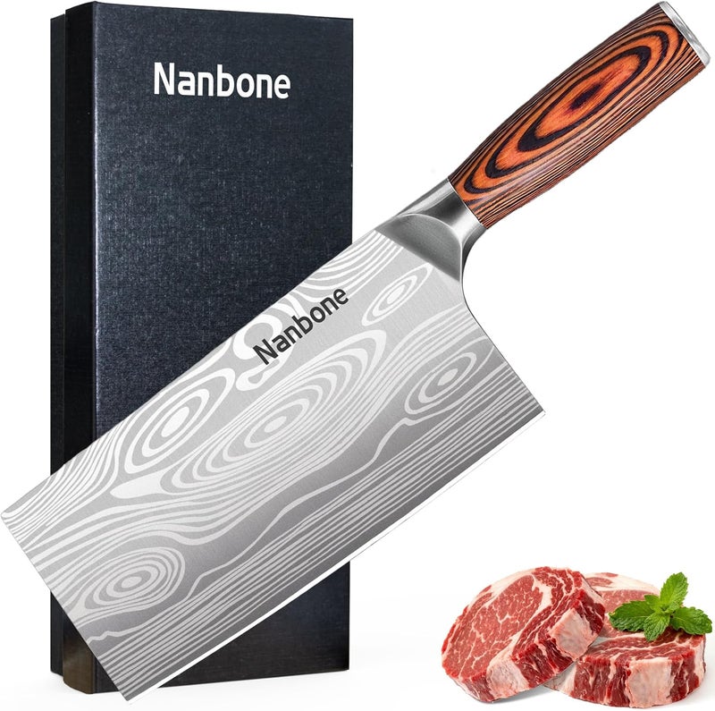 Nanbone Meat Cleaver Knife Ultra Sharp Kitchen Knife 8 Inch, High Carbon Stainless Steel Butcher Knife with Wooden Handle, Chinese Cleaver for Meat Cutting Vegetable Slicing Perfect Birthday Gifts - Image 1