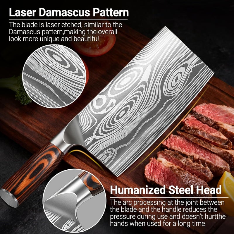 Nanbone Meat Cleaver Knife Ultra Sharp Kitchen Knife 8 Inch, High Carbon Stainless Steel Butcher Knife with Wooden Handle, Chinese Cleaver for Meat Cutting Vegetable Slicing Perfect Birthday Gifts - Image 4