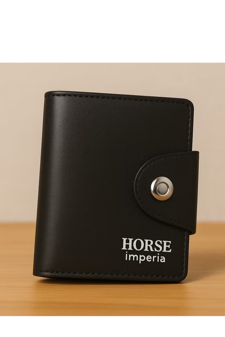 حافظة كروت جلد من Horse Imperia – تصميم صغير بحجم الجيب مع زر إغلاق-اسود - Image 3