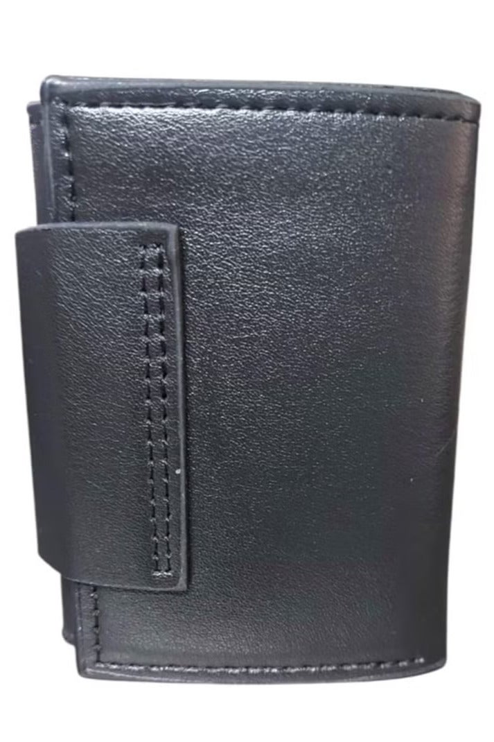 حافظة كروت جلد من Horse Imperia – تصميم صغير بحجم الجيب مع زر إغلاق-اسود - Image 4