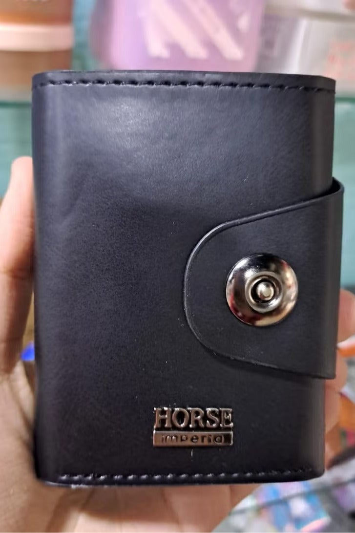 حافظة كروت جلد من Horse Imperia – تصميم صغير بحجم الجيب مع زر إغلاق-اسود - Image 5
