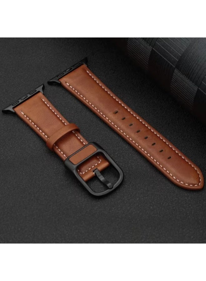 سوار جلدي متوافق مع ساعة أبل ألترا مقاسات 49 مم، 46 مم، 45 مم، 44 مم، 42 مم، سوار من الجلد الطبيعي بمشبك مغناطيسي لساعات أبل ألترا، إس إي، 2، سلسلة 8، 7، 6، 5، 4، 3، 2، 1 للرجال