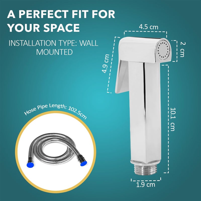 PIXELPACE Brass Health Faucet Set for BathroomJet Spray with Pipe for Toilet Shower Faucet with Ultra Flexible Shower Hose Jet Spray for ToiletAdjustable Water Pressure Control Wash D Square - Image 4