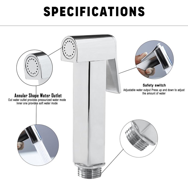 PIXELPACE Brass Health Faucet Set for BathroomJet Spray with Pipe for Toilet Shower Faucet with Ultra Flexible Shower Hose Jet Spray for ToiletAdjustable Water Pressure Control Wash D Square - Image 2