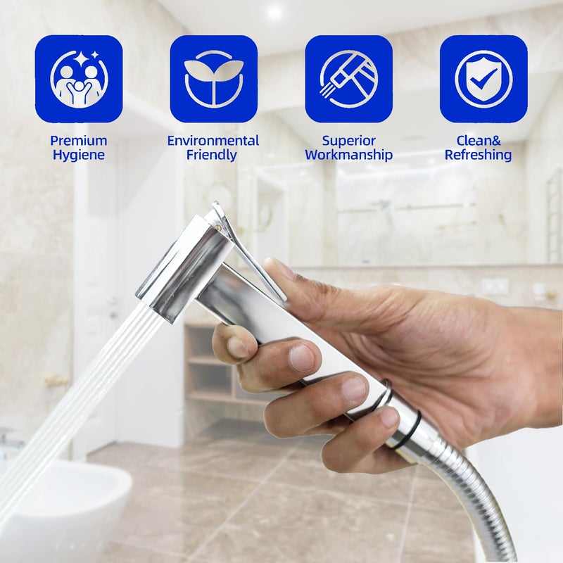 PIXELPACE Brass Health Faucet Set for BathroomJet Spray with Pipe for Toilet Shower Faucet with Ultra Flexible Shower Hose Jet Spray for ToiletAdjustable Water Pressure Control Wash D Square - Image 5