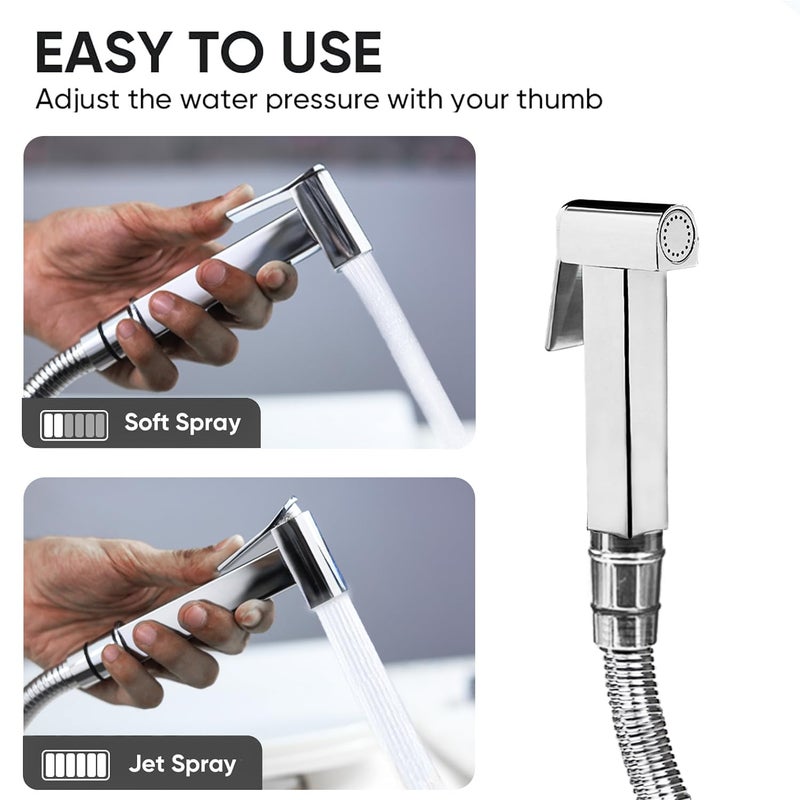 PIXELPACE Brass Health Faucet Set for BathroomJet Spray with Pipe for Toilet Shower Faucet with Ultra Flexible Shower Hose Jet Spray for ToiletAdjustable Water Pressure Control Wash D Square - Image 3