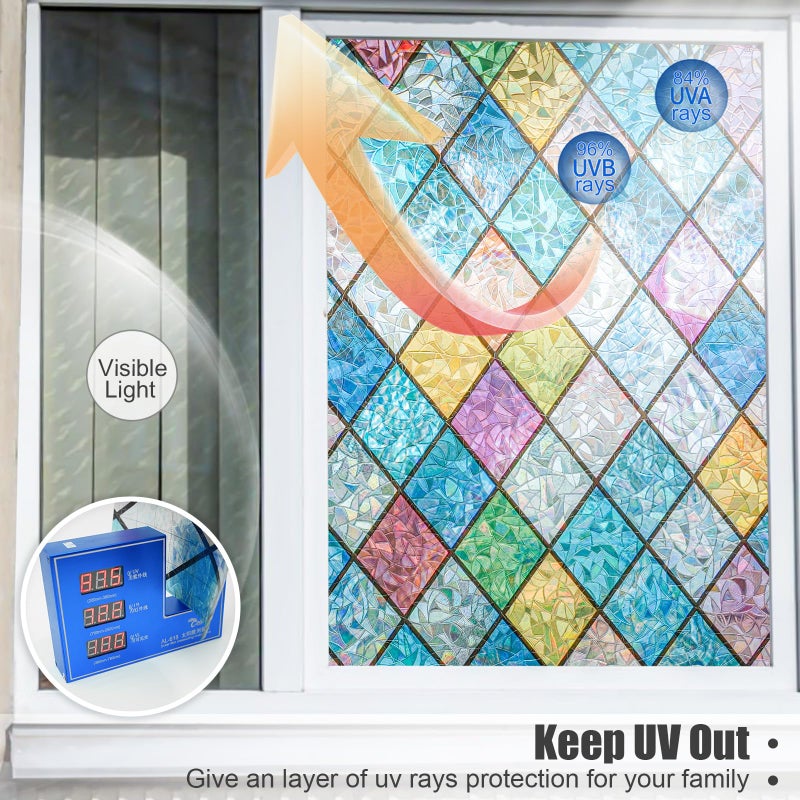 Countewol Rainbow Privacy Window Film Stained Glass Window Film That is Adhesive-Free, Residue-Free, Reusable, and Easy to Install with Tools. (Rainbow, 17.5 X 78.7 in) - Image 3