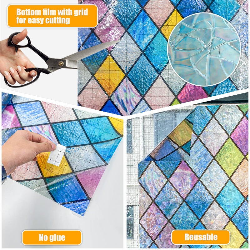 Countewol Rainbow Privacy Window Film Stained Glass Window Film That is Adhesive-Free, Residue-Free, Reusable, and Easy to Install with Tools. (Rainbow, 17.5 X 78.7 in) - Image 5