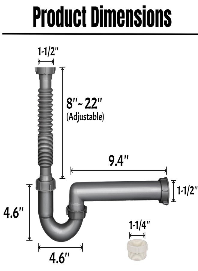 COLDDD Expandable and Flexible P-Trap, 1-1/2" Sink Drain Pipe Kit, Wall Drain, For Kitchen Sink - Image 3