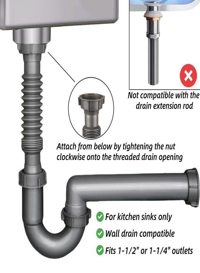 COLDDD Expandable and Flexible P-Trap, 1-1/2" Sink Drain Pipe Kit, Wall Drain, For Kitchen Sink - Image 5