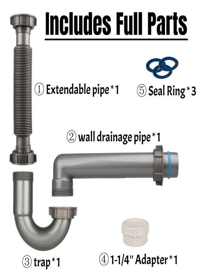 COLDDD Expandable and Flexible P-Trap, 1-1/2" Sink Drain Pipe Kit, Wall Drain, For Kitchen Sink - Image 2