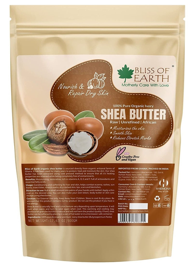 BLISS OF EARTH Organic Shea Butter 500gm For Skin Raw & Unrefined African Great For Face Skin Body Lips DIY Products  - Image 1