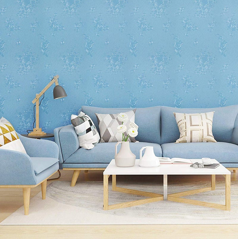 wolpin DIY Self Adhesive PVC Decal Flower Rose Wall Stickers Wallpaper (45 x 1000 CM, Ocean Blue) | Home Decoration for Living Room Hall Bedroom | Easy Peel & Stick Décor Paper - Image 1