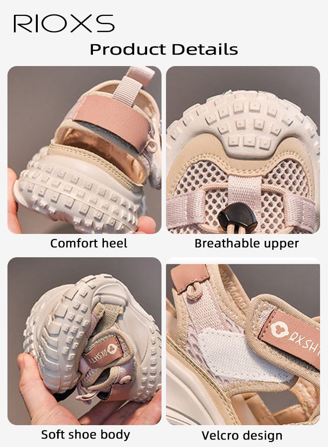RIOXS Kids Unisex Sandals, Trendy Baby Girls' Flat Sandals, Boys' Closed Round Toe Sports Water Shoes, Summer Breathable Mesh Shoes Qucik Dry Sandals, Lightweight Toddler Barefoot Shoes, Non-Slip Comfy Convenient Sneakers for Beach/ Kayaking/ Pool, Tennis Hiking Sneaker for Indoor Outdoor Activities, Kid's Footwear Pink - Image 4