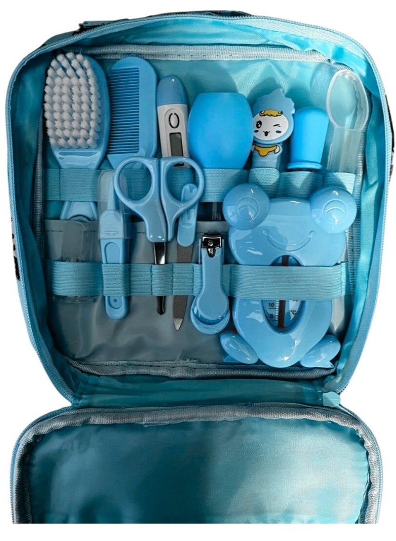 مجموعة العناية بالطفل، مجموعة العناية الصحية والحلاقة لحديثي الولادة للسفر والاستخدام المنزلي مع حقيبة ، 13 قطعة -ازرق - Image 1