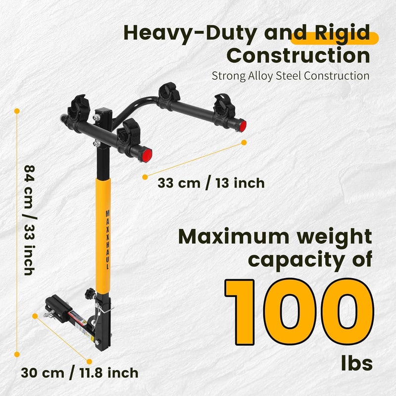 MAXXHAUL ماكس هول 50025 حامل دراجات هوائية مثبت على وصلة القطر للسيارات والشاحنات وسيارات الدفع الرباعي والحافلات الصغيرة - سعة 100 رطل - Image 2