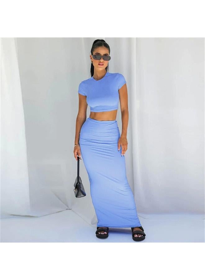 European And American Style Spring And Summer New Women's Short Navel T-shirt High Waist Hip Skirt Casual Suit