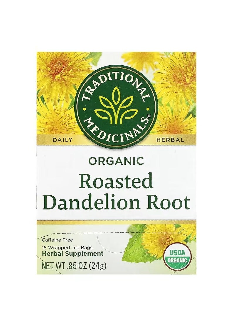 Traditional Medicinals Organic Roasted Dandelion Root, Caffeine Free, 16 Encapsulated Tea Bags, 0.85 oz (24 g)