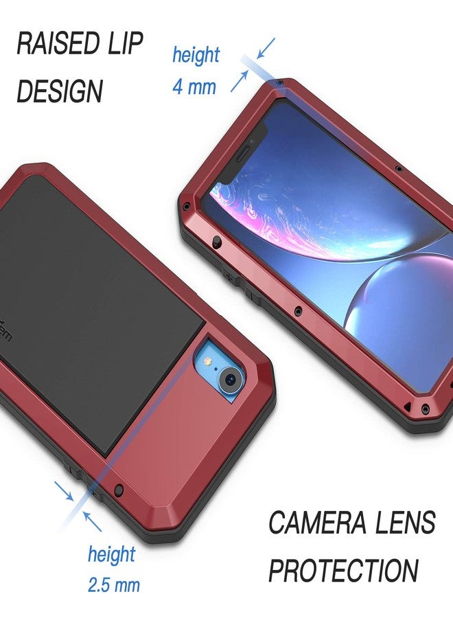 جراب Lanhiem لهاتف iPhone XR، جراب معدني متين مقاوم للصدمات [Tough Armour] مع واقي شاشة مدمج، غطاء حماية كامل 360 درجة لهاتف iPhone XR (6.1 بوصة 2018)، تصميم مقاوم للغبار - أحمر - Image 4