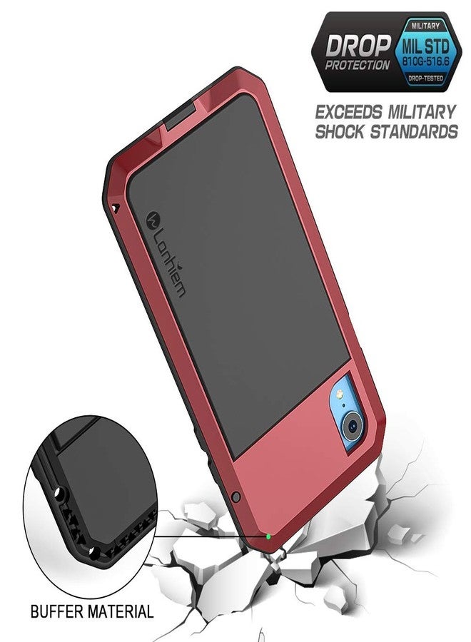 جراب Lanhiem لهاتف iPhone XR، جراب معدني متين مقاوم للصدمات [Tough Armour] مع واقي شاشة مدمج، غطاء حماية كامل 360 درجة لهاتف iPhone XR (6.1 بوصة 2018)، تصميم مقاوم للغبار - أحمر - Image 3