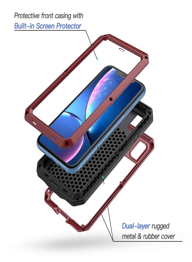 جراب Lanhiem لهاتف iPhone XR، جراب معدني متين مقاوم للصدمات [Tough Armour] مع واقي شاشة مدمج، غطاء حماية كامل 360 درجة لهاتف iPhone XR (6.1 بوصة 2018)، تصميم مقاوم للغبار - أحمر - Image 2
