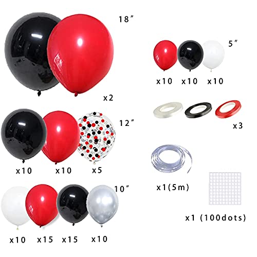 LUDEOU Red Black White Silver Balloon Garland Arch Kit Red and White Balloons Red Black Silver Balloons for Birthday Wedding Retirement Graduation Christmas Party Decorations - Image 5