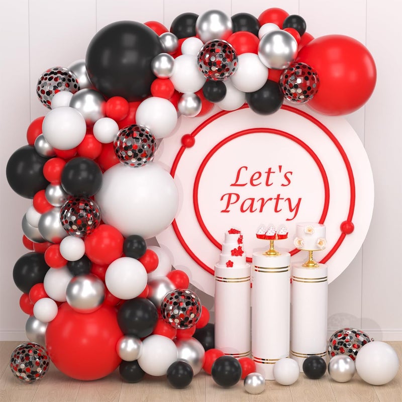 LUDEOU Red Black White Silver Balloon Garland Arch Kit Red and White Balloons Red Black Silver Balloons for Birthday Wedding Retirement Graduation Christmas Party Decorations - Image 3