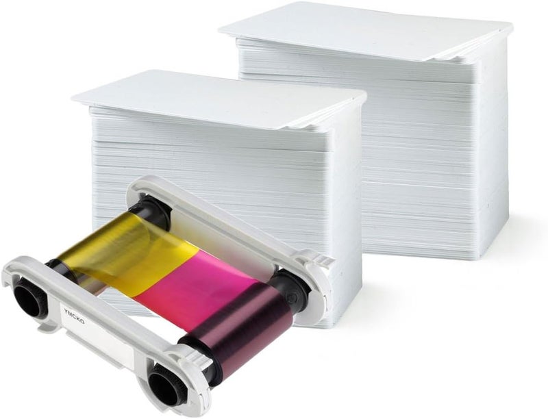 Bodno Evolis R6F003AAA Color Ribbon  YMCKOK  200 Prints with Bodno Premium CR80 30 Mil Graphic Quality PVC Cards  Qty 200 - Image 1