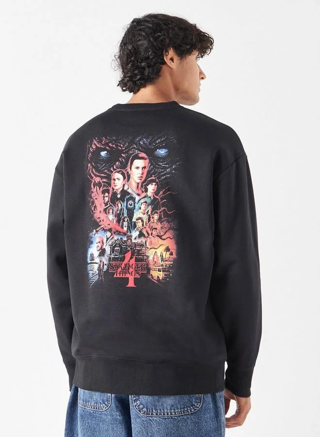 Stranger Things Print Sweatshirt with Long Sleeves