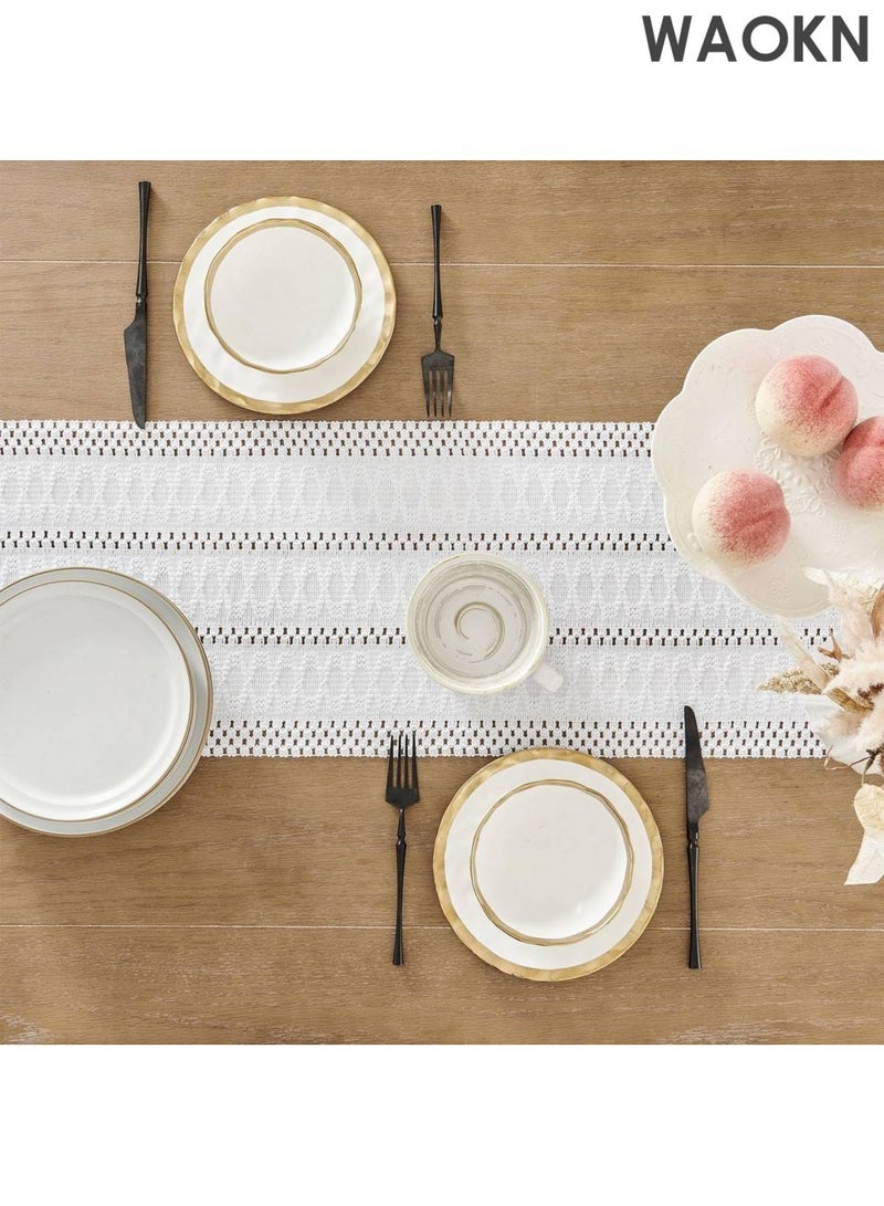 دبليو أيه أو كي أن طاولة منسوجة يدويا - بوهو شيك 30 × 120 سم ديكور أبيض | نمط هندسي عربي للرمضان / عيد / العشاء في المزرعة | حواف هامشية وحرفية ممتازة | أناقة منزلية الشرق الأوسط - Image 4