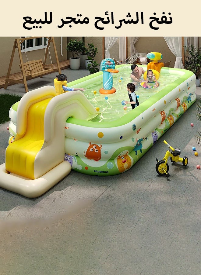 Green Inflatable Pool for Kids and Adults, 260X160X56CM Oversized Thickened Family Swimming Pool for Toddlers, Outdoor, Garden, Backyard, Summer Water Party - Image 2