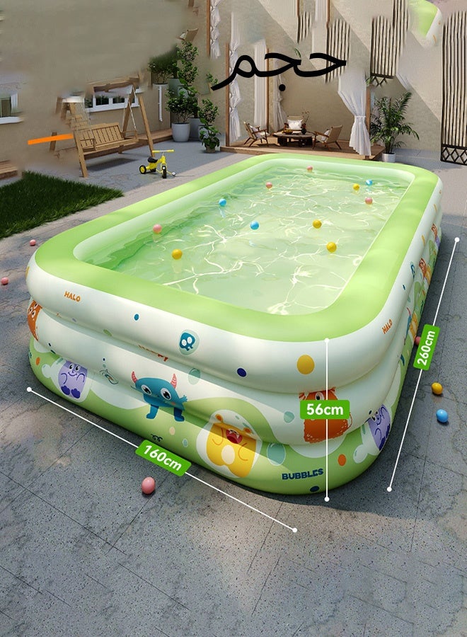 Green Inflatable Pool for Kids and Adults, 260X160X56CM Oversized Thickened Family Swimming Pool for Toddlers, Outdoor, Garden, Backyard, Summer Water Party - Image 3