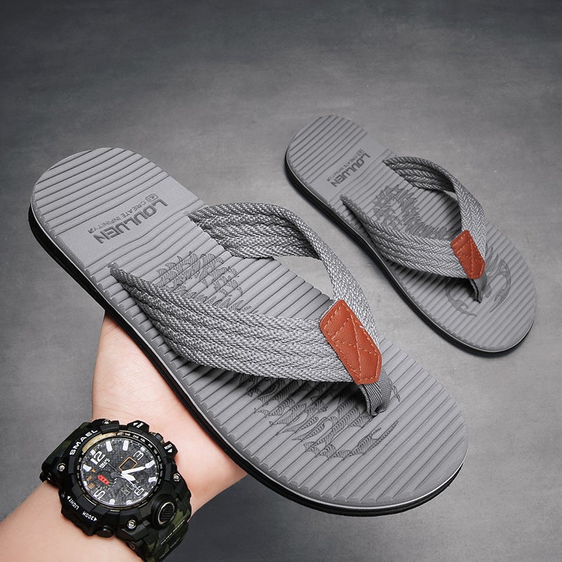 New Mens Rubber Sole Flip-Flops Summer Beach Slides Dark gray Dark gray