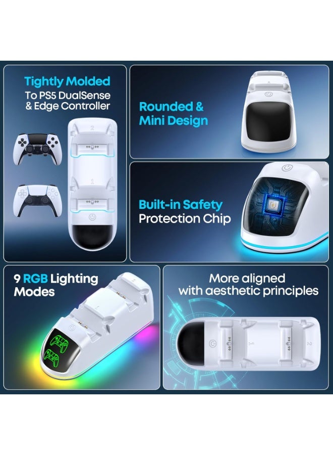 SUNEX PS5 Controller Charger, Dual Charging Dock Station with RGB Light for PlayStation 5 DualSense & Edge, Fast Charging - Image 4