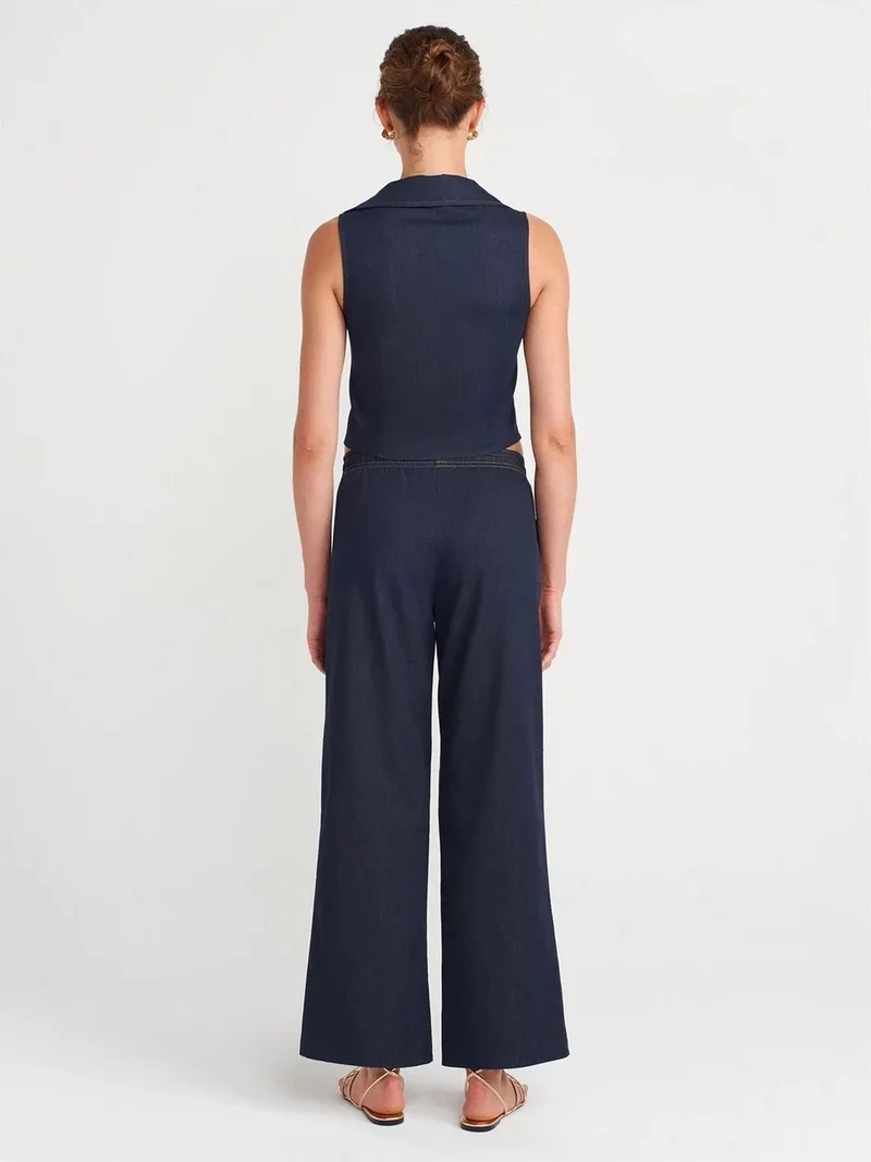 Dilvin Dilvin Wide-Leg Woven Trousers With Drawstring Waist