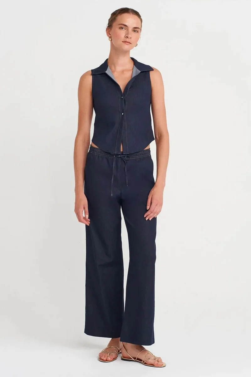 DILVIN Wide-Leg Woven Trousers With Drawstring Waist
